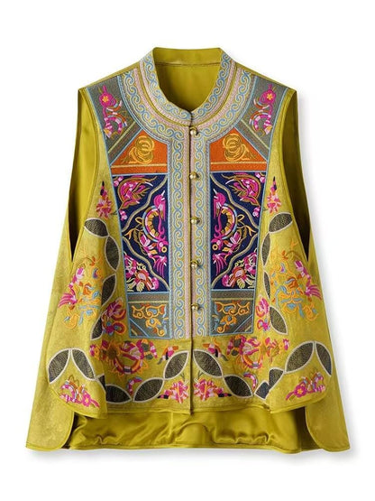 Yellow Floral Embroidered Vintage Chinese Style Vest – additional product view