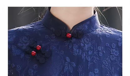 Women's Blue Elegant Qipao Cheongsam Dress – Jacquard Maxi – additional product view