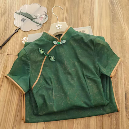 Women's Green Elegant Qipao Cheongsam Dress – Maxi Fitted – additional product view