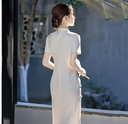 Women's White Embroidered Qipao Cheongsam Dress – additional product view