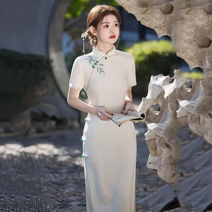 Women's White Embroidered Qipao Cheongsam Dress – additional product view