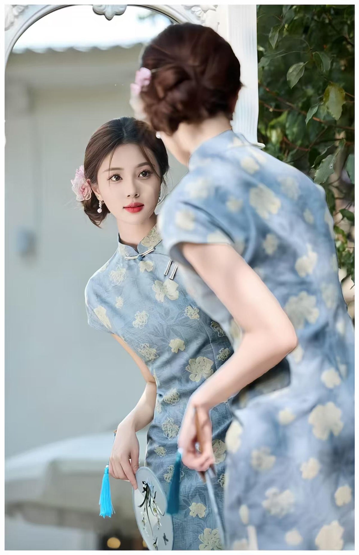 Women's Blue Floral Qipao Cheongsam Dress – additional product view