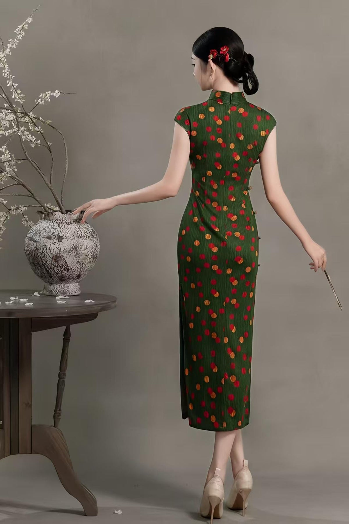 Women's Green Floral Qipao Cheongsam Dress – Fitted – additional product view