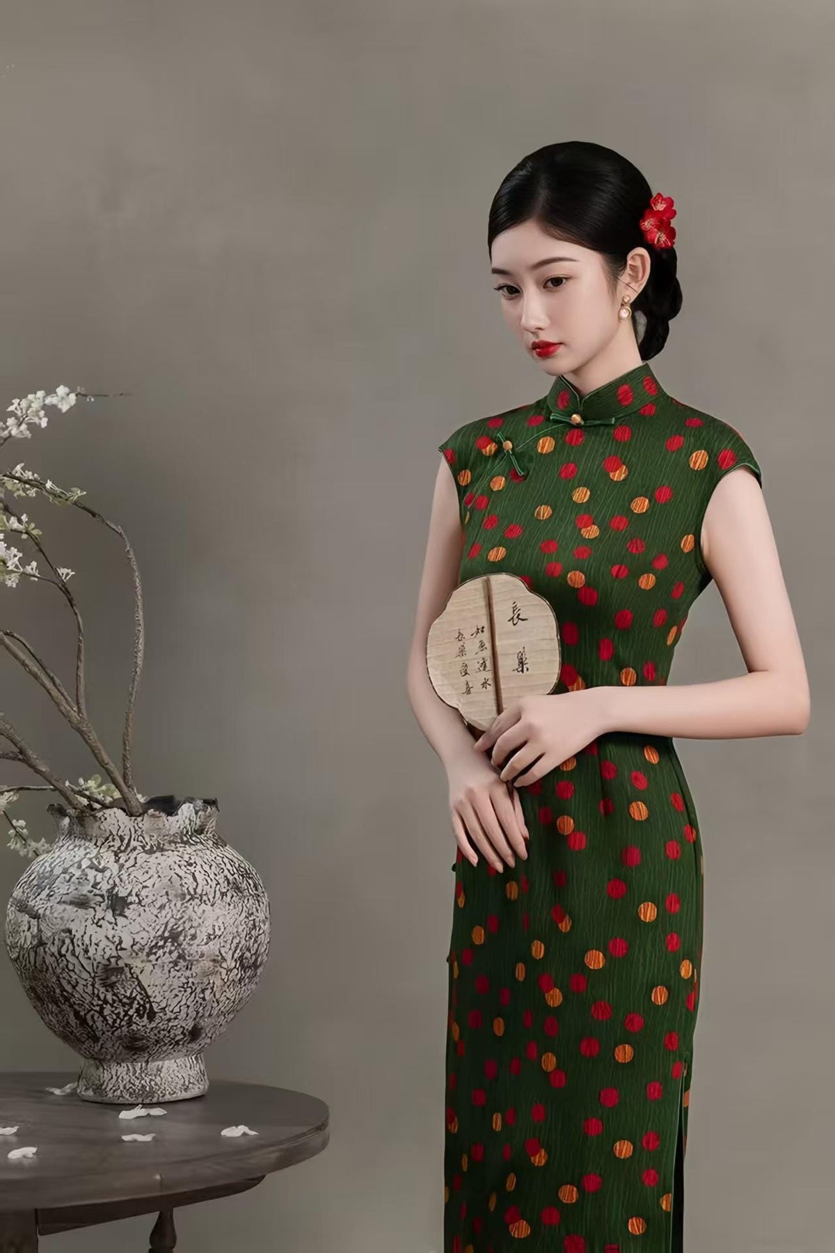 Women's Green Floral Qipao Cheongsam Dress – Fitted – additional product view