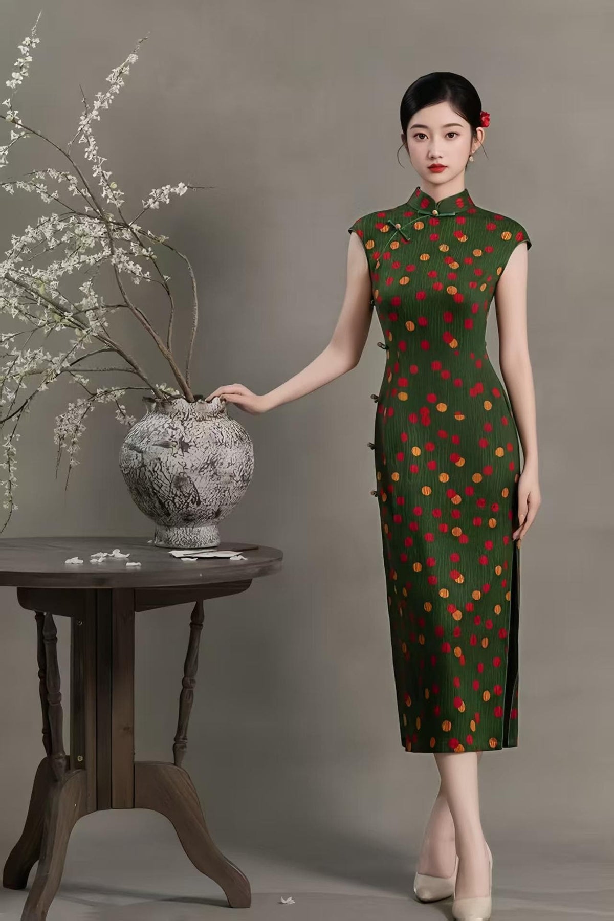 Women's Green Floral Qipao Cheongsam Dress – Fitted