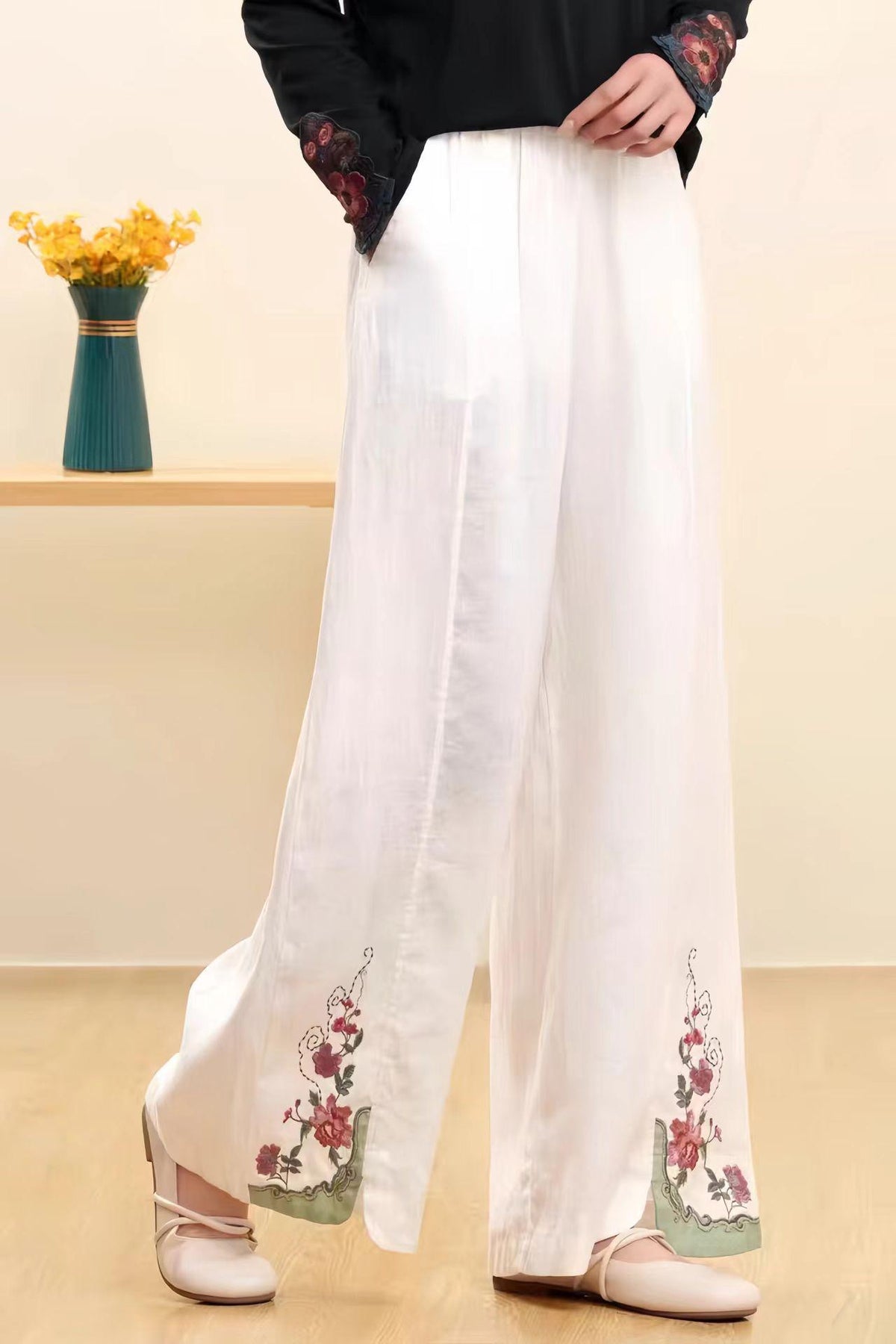Women's Floral Qipao Cheongsam Dress – Linen Floral Embroidery – additional product view