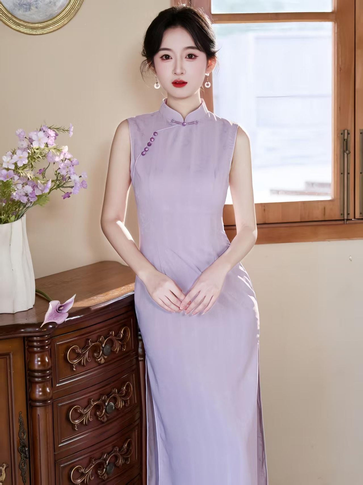 Women's Elegant Qipao Cheongsam Dress – Jacquard Fitted – additional product view