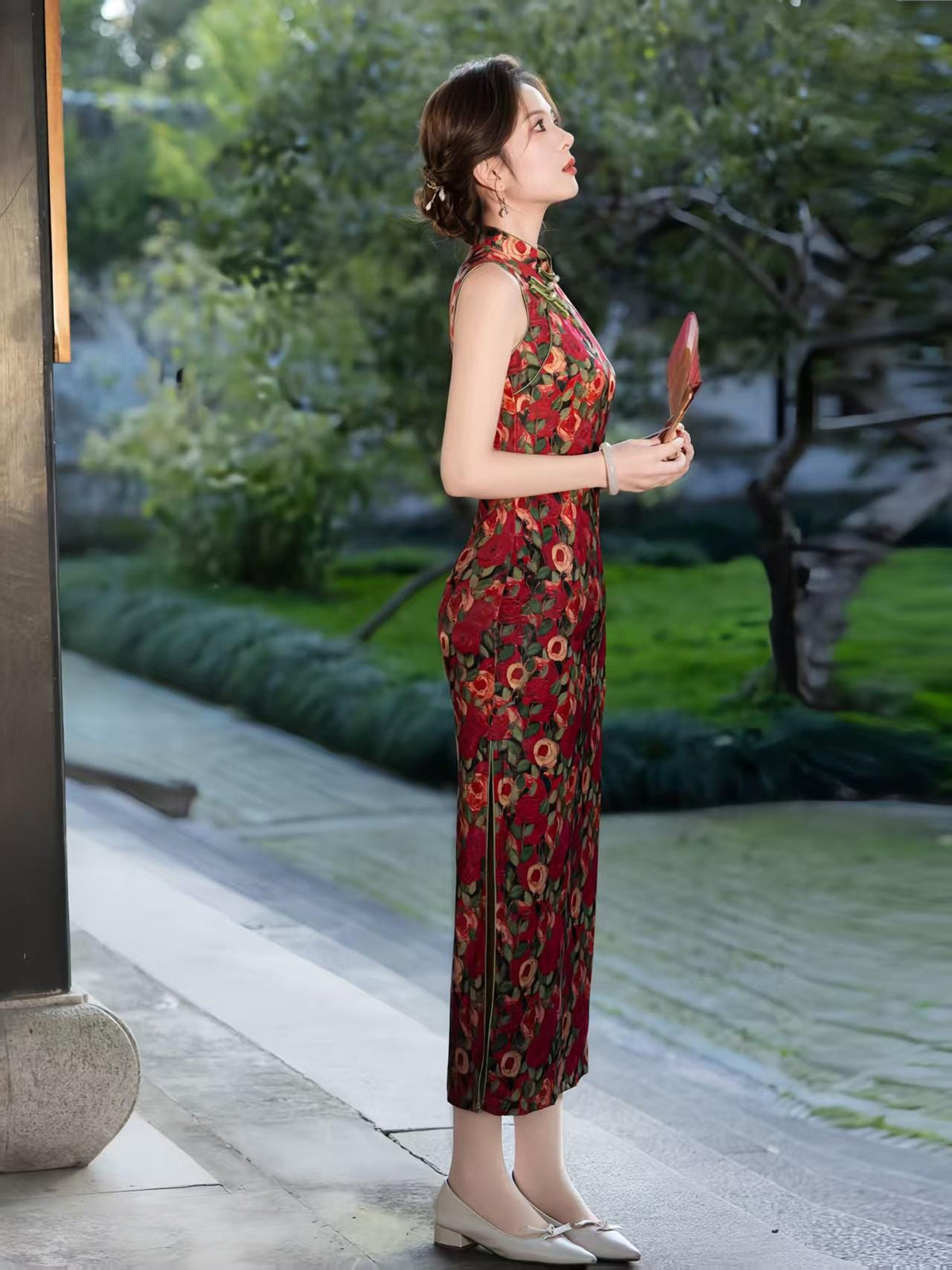 Women's Red Floral Qipao Cheongsam Dress – additional product view