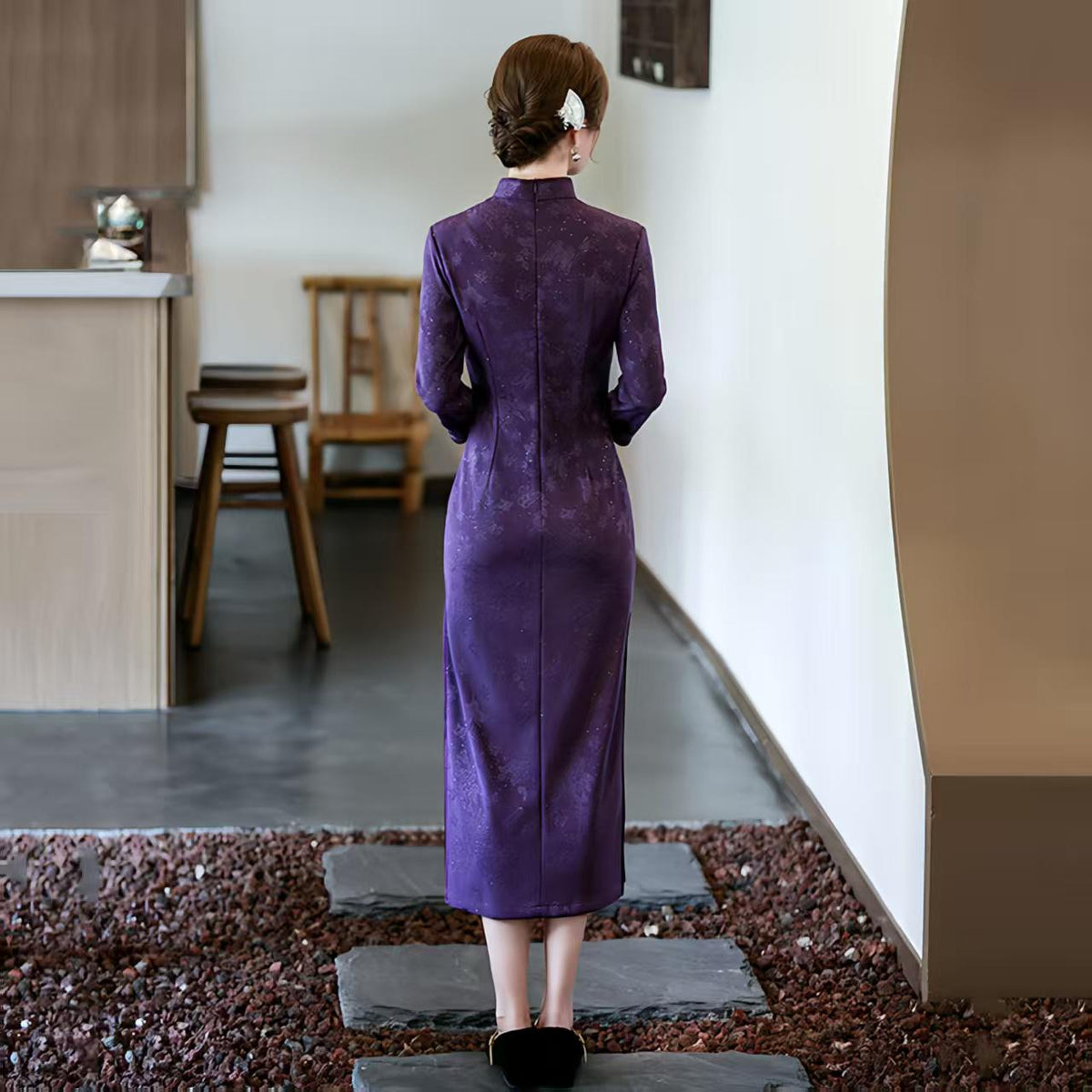 Women's Purple Vintage Qipao Cheongsam Dress – Long Mandarin Collar – additional product view