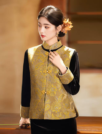 Women's Black Elegant Velvet Modern Chinese Two-Piece Set – additional product view