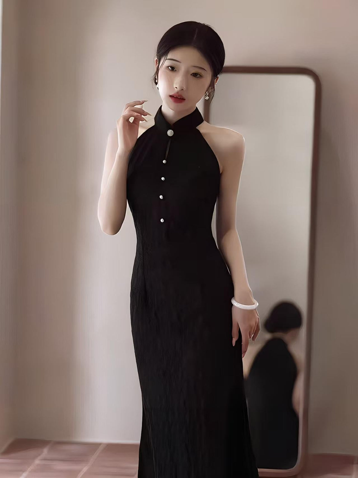 Women's Black Elegant Lace Qipao Cheongsam Dress – additional product view