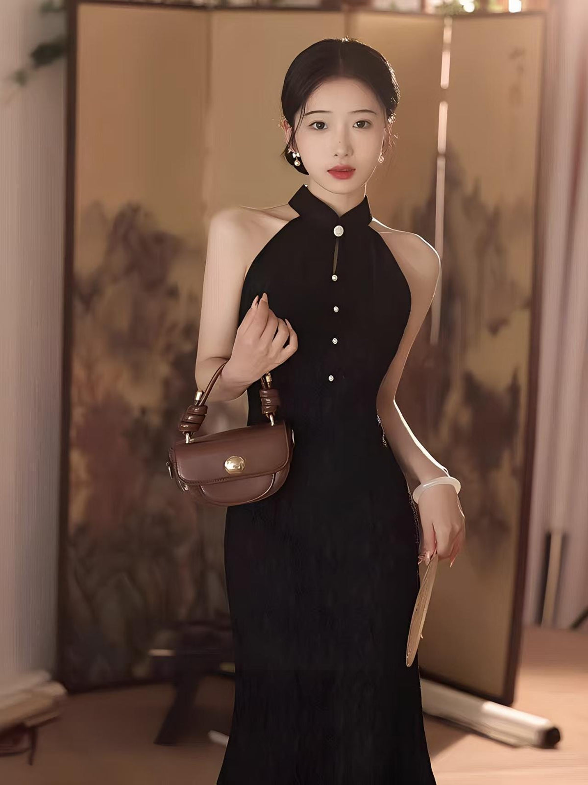 Women's Black Elegant Lace Qipao Cheongsam Dress – additional product view