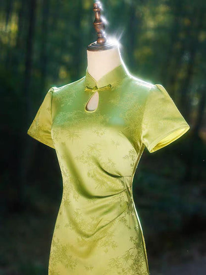 Women's Green Jacquard Qipao Cheongsam Dress – additional product view