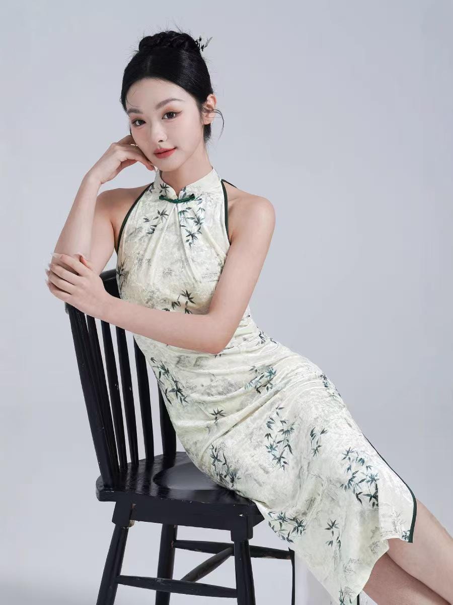 Women's Elegant Velvet Qipao Cheongsam Dress