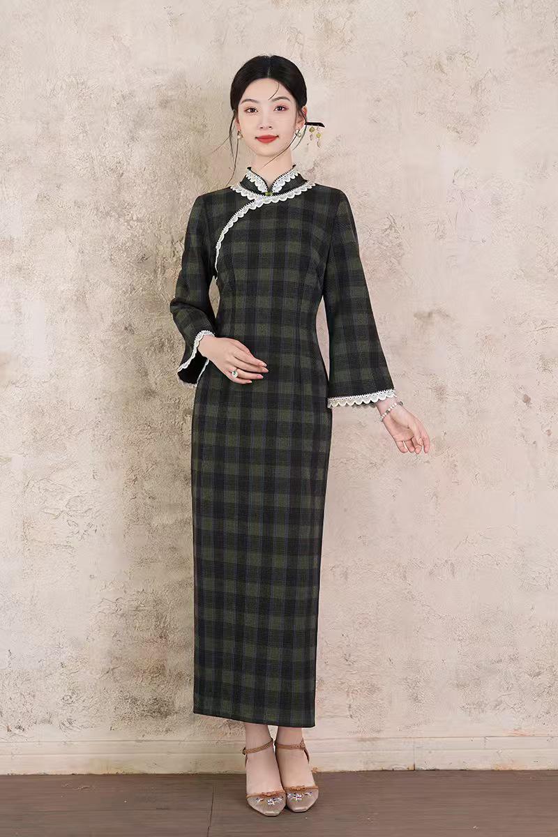 Women's Green Vintage Qipao Cheongsam Dress – additional product view