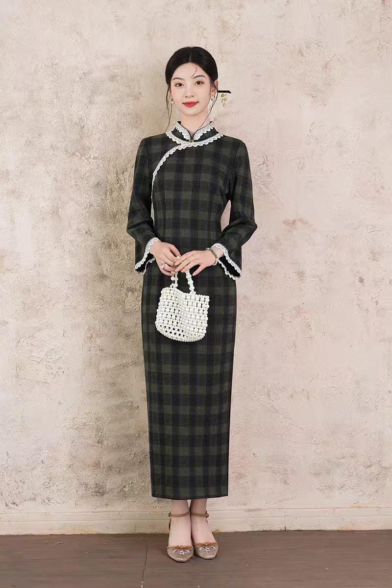 Women's Green Vintage Qipao Cheongsam Dress – additional product view
