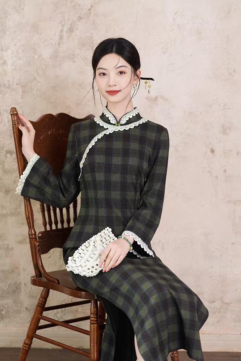 Women's Green Vintage Qipao Cheongsam Dress