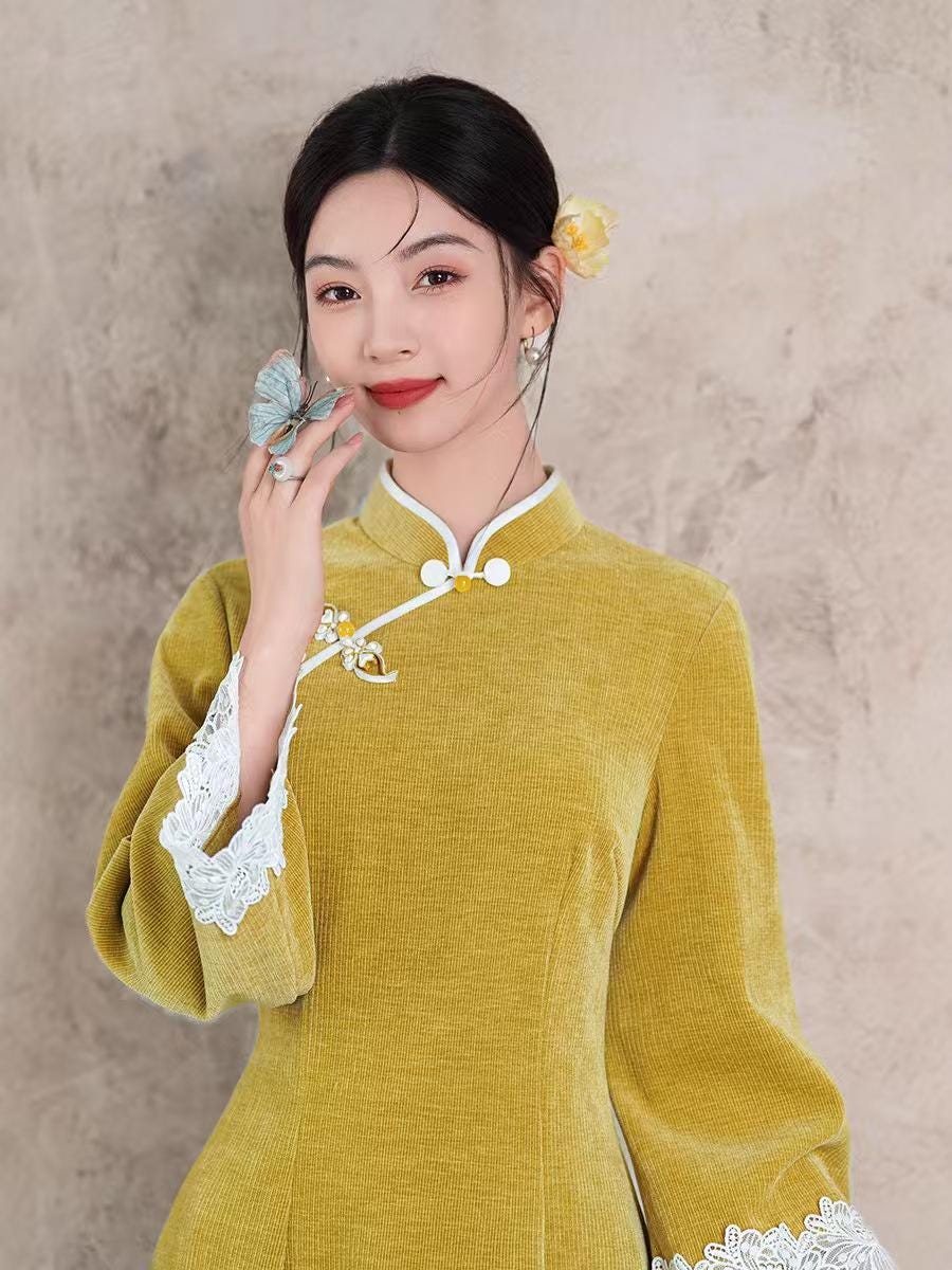 Women's Floral Lace Qipao Cheongsam Dress – additional product view