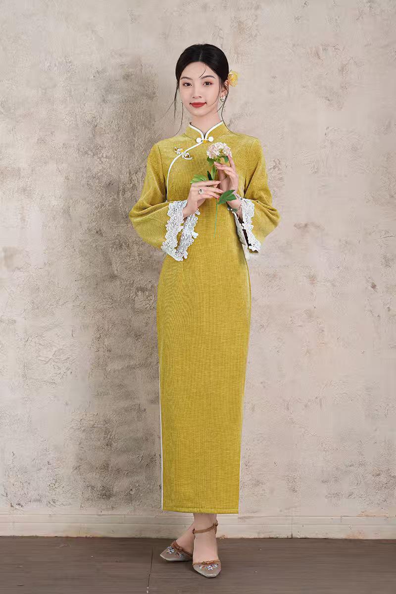 Women's Floral Lace Qipao Cheongsam Dress – additional product view