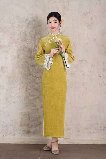 Women's Floral Lace Qipao Cheongsam Dress – additional product view