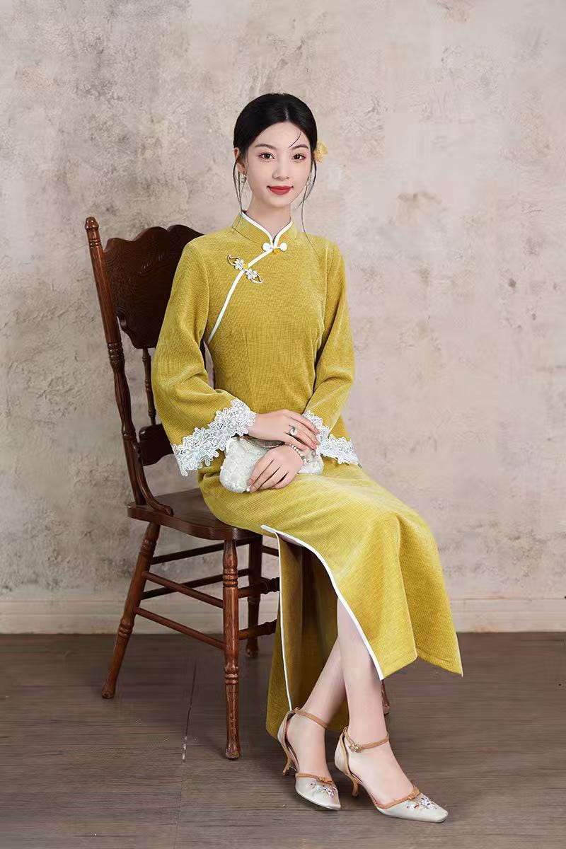 Women's Floral Lace Qipao Cheongsam Dress – additional product view