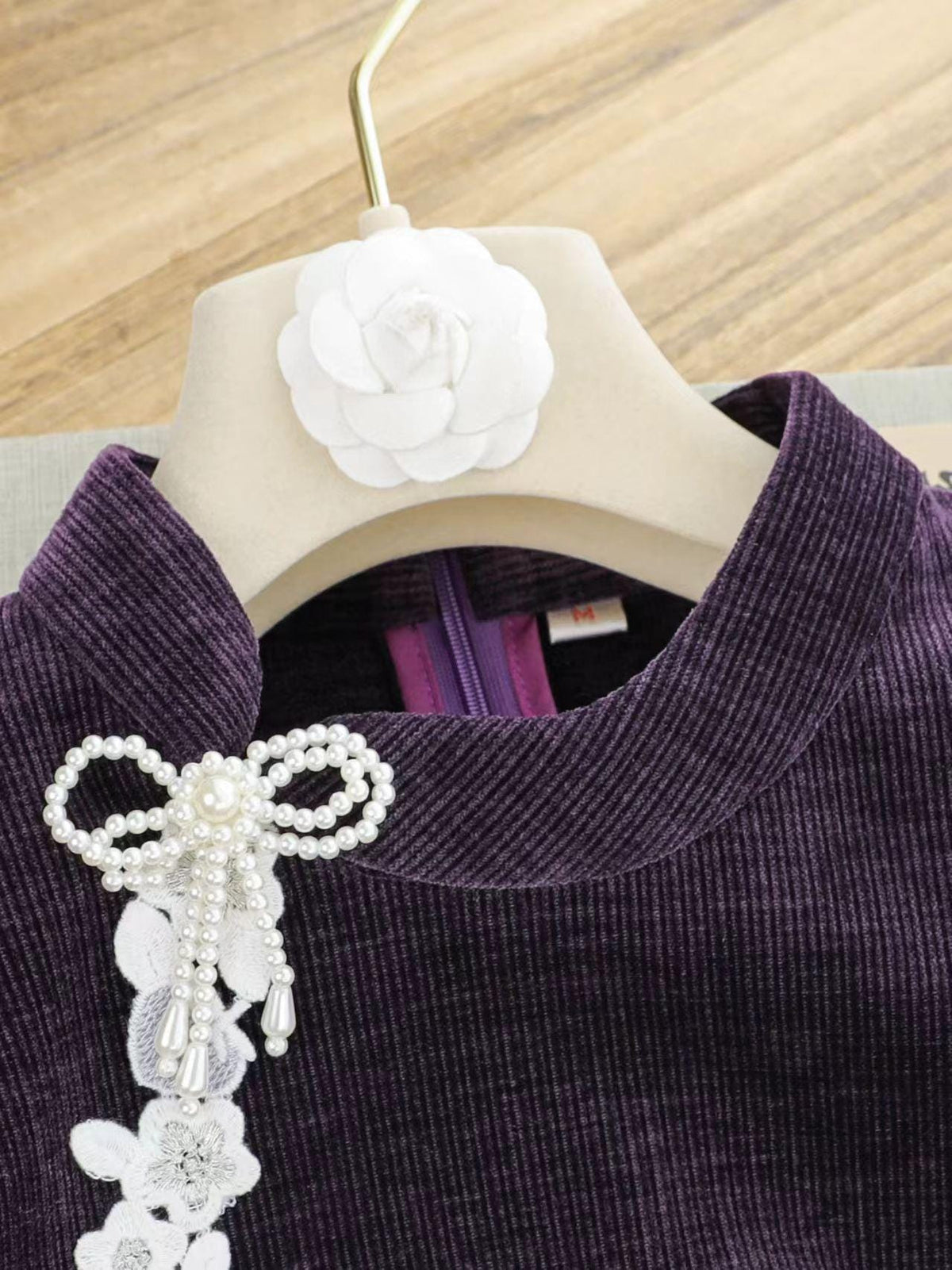 Women's Purple Floral Lace Qipao Cheongsam Dress – additional product view