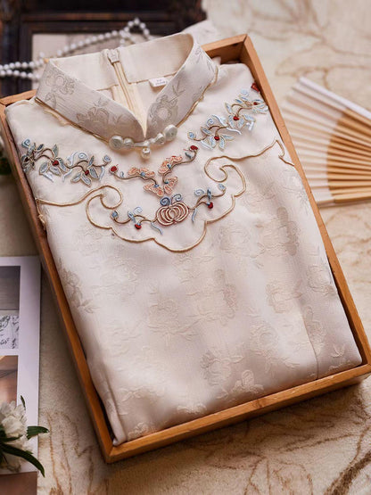 Women's Black Embroidered Qipao Cheongsam Dress – Jacquard – additional product view