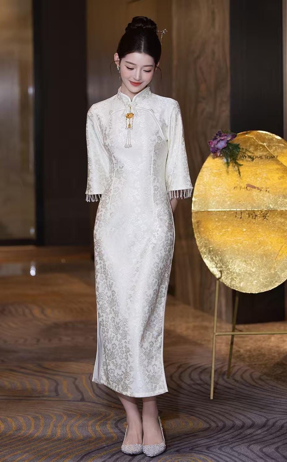 Women's White Elegant Qipao Cheongsam Dress – Jacquard