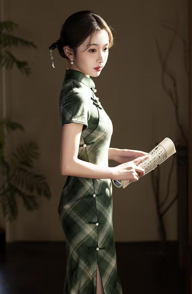 Women's Green Vintage Qipao Cheongsam Dress – additional product view