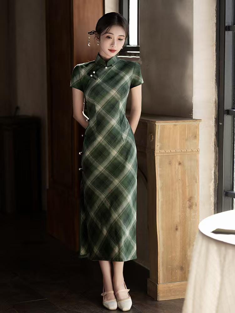 Women's Green Vintage Qipao Cheongsam Dress – additional product view