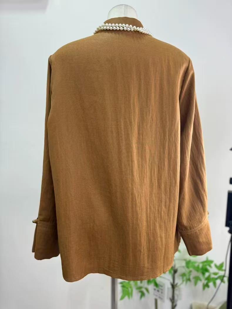 Women's Vintage Chinese Style Blouse – Linen Mandarin Collar – additional product view
