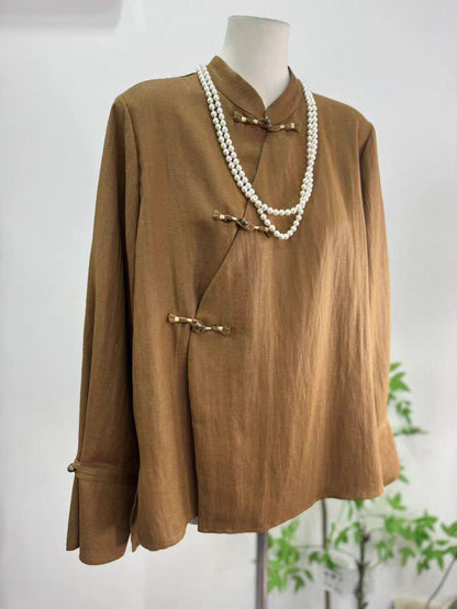 Women's Vintage Chinese Style Blouse – Linen Mandarin Collar – additional product view