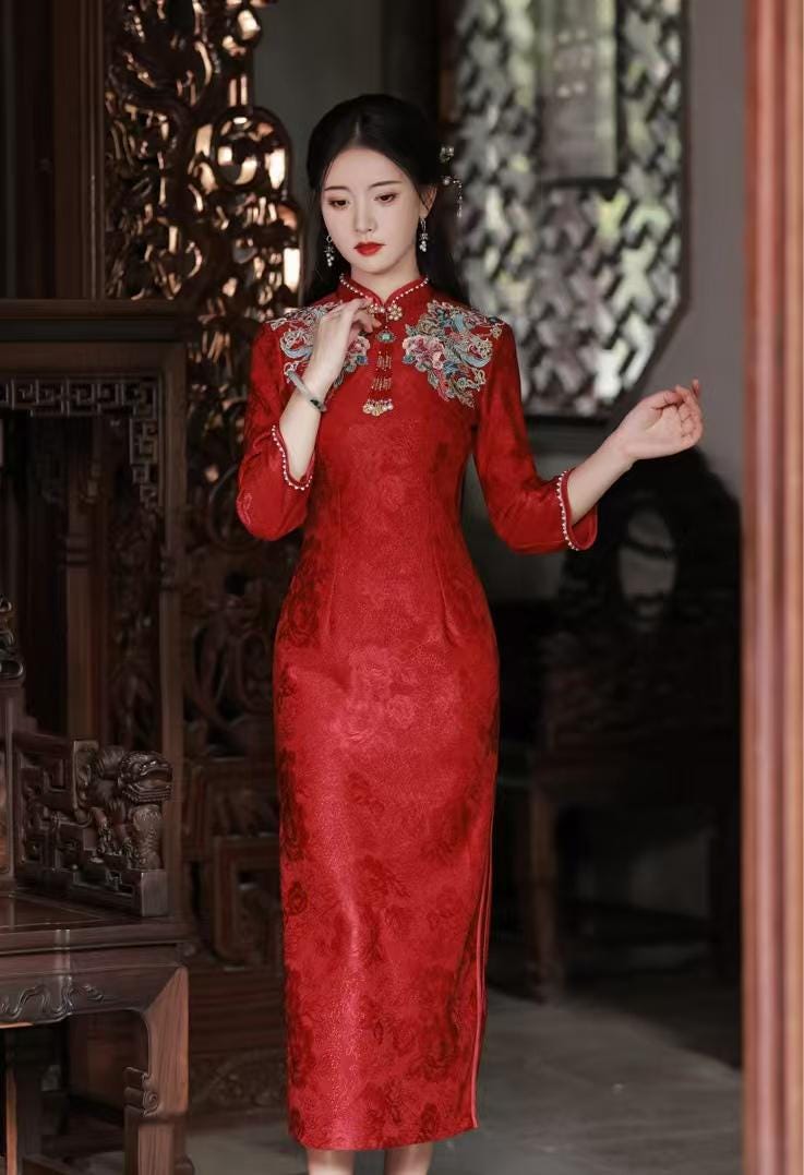Women's Red Floral Qipao Cheongsam Dress – Jacquard Phoenix