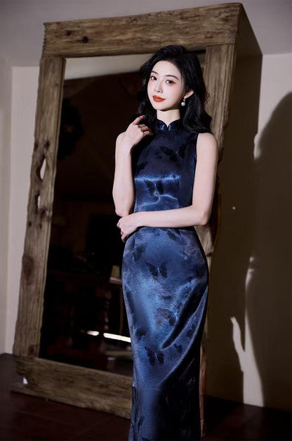 Women's Elegant Satin Qipao Cheongsam Dress – Printed Maxi – additional product view