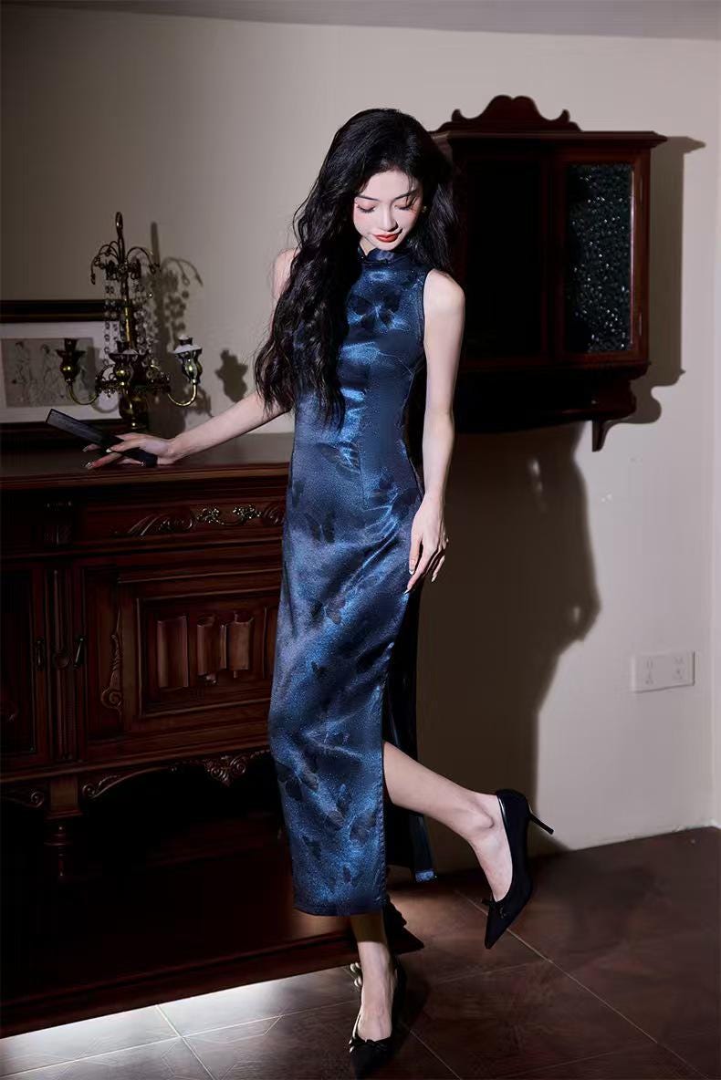 Women's Elegant Satin Qipao Cheongsam Dress – Printed Maxi – additional product view