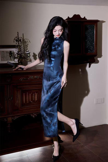 Women's Elegant Satin Qipao Cheongsam Dress – Printed Maxi – additional product view