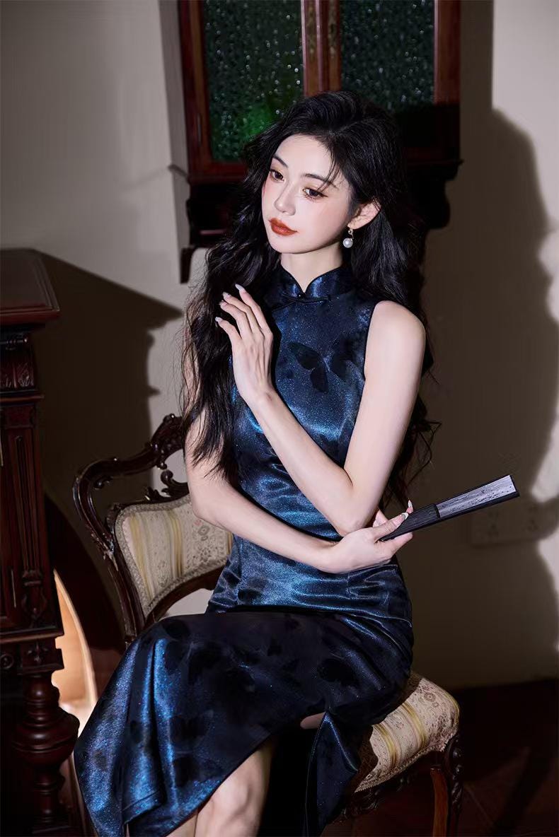 Women's Elegant Satin Qipao Cheongsam Dress – Printed Maxi – additional product view
