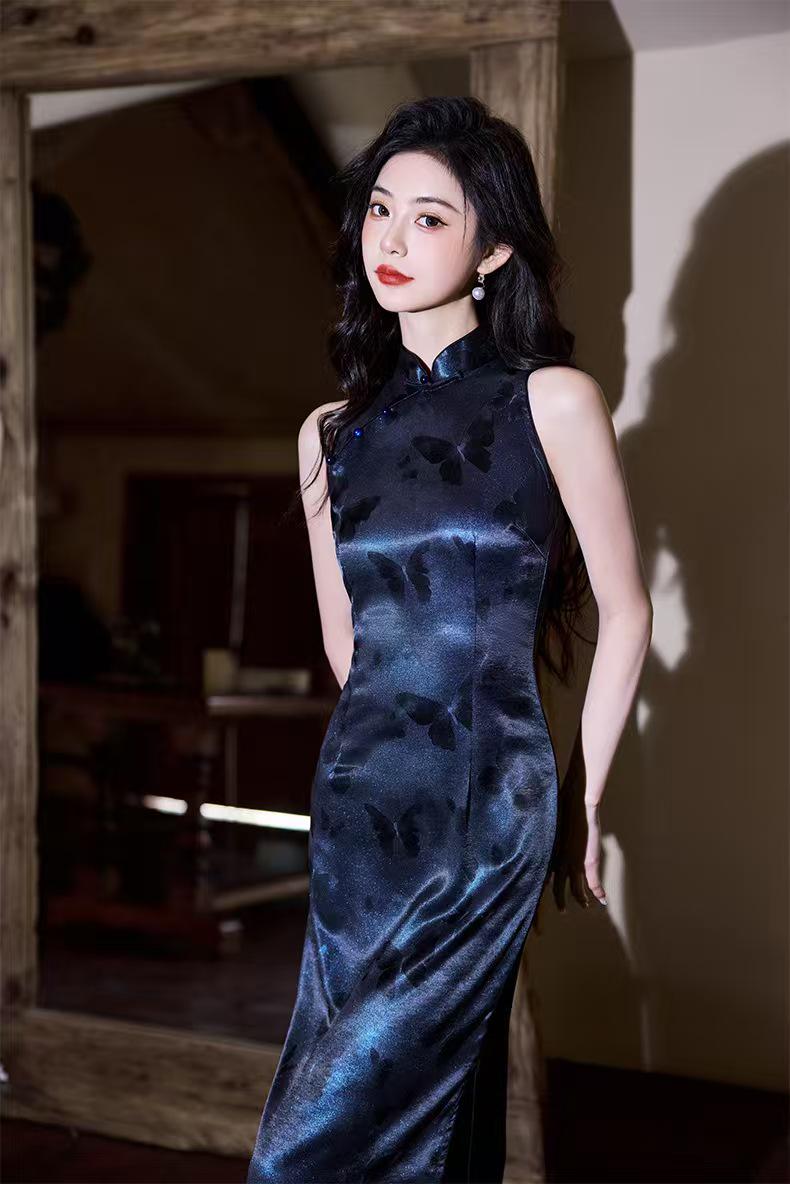 Women's Elegant Satin Qipao Cheongsam Dress – Printed Maxi – additional product view