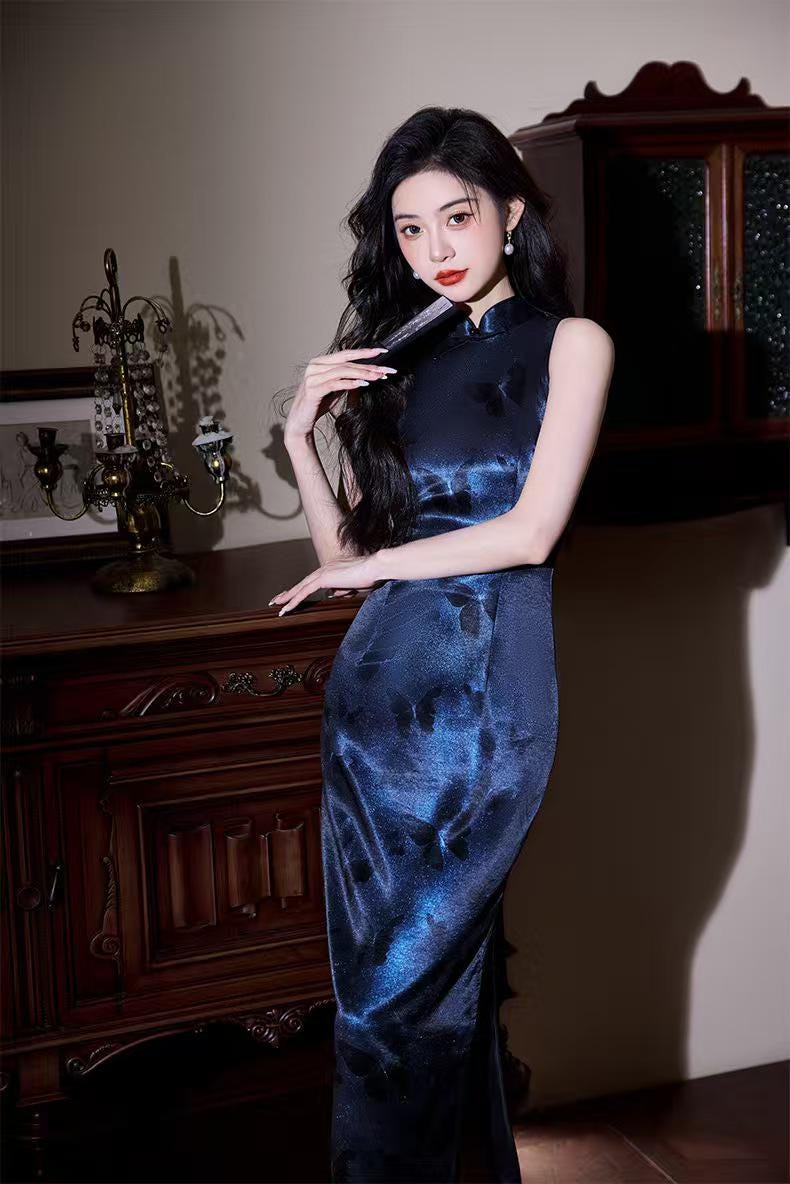 Women's Elegant Satin Qipao Cheongsam Dress – Printed Maxi – additional product view