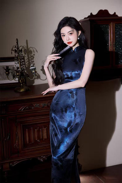 Women's Elegant Satin Qipao Cheongsam Dress – Printed Maxi – additional product view