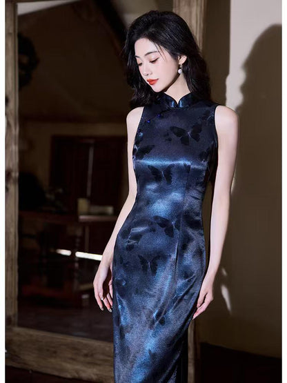 Women's Elegant Satin Qipao Cheongsam Dress – Printed Maxi – additional product view