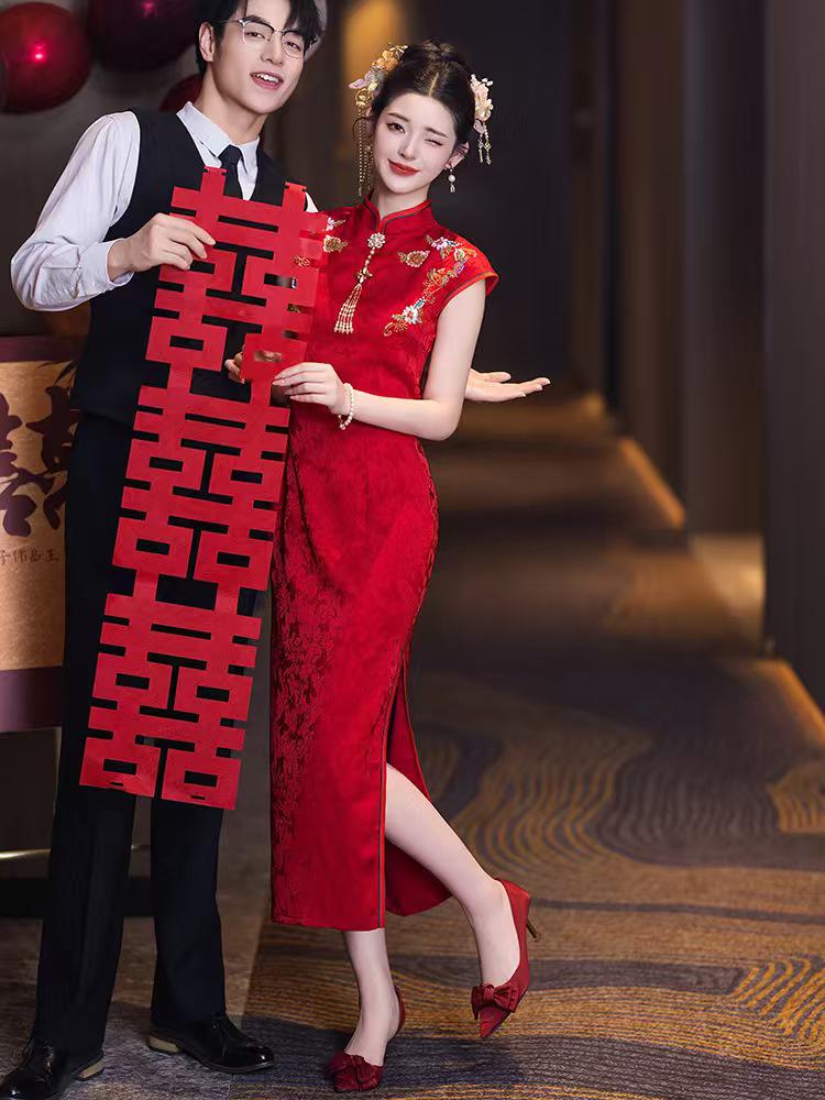 Women's Red Embroidered Qipao Cheongsam Dress – additional product view