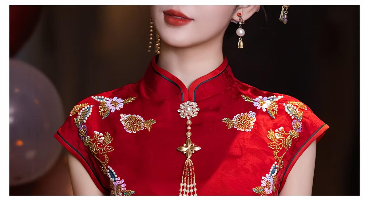 Women's Red Embroidered Qipao Cheongsam Dress – additional product view