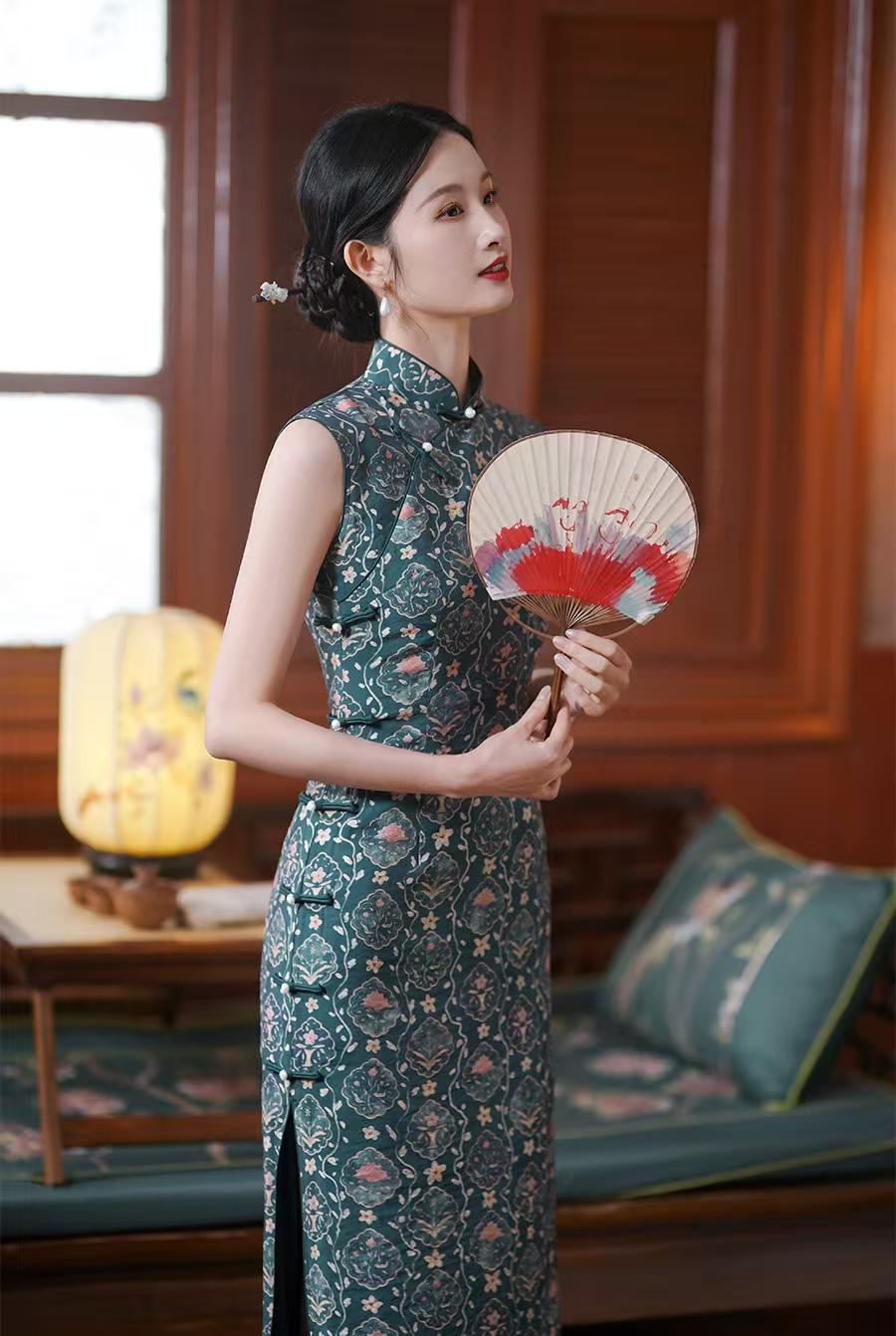 Women's Floral Brocade Qipao Cheongsam Dress – additional product view
