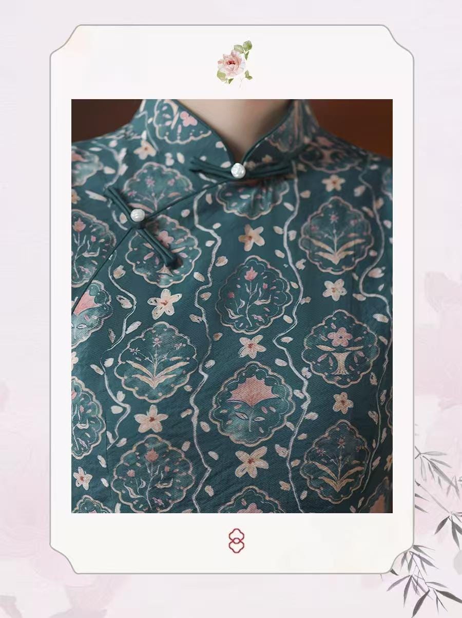 Women's Floral Brocade Qipao Cheongsam Dress – additional product view