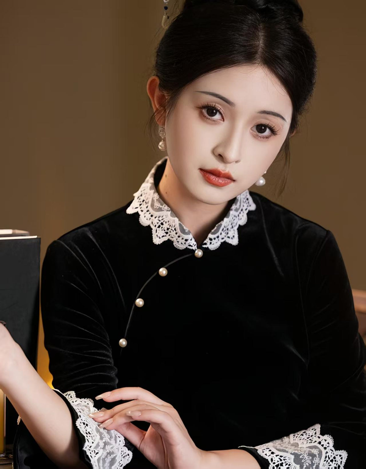 Women's Blue Elegant Qipao Cheongsam Dress – Linen Geometric – additional product view
