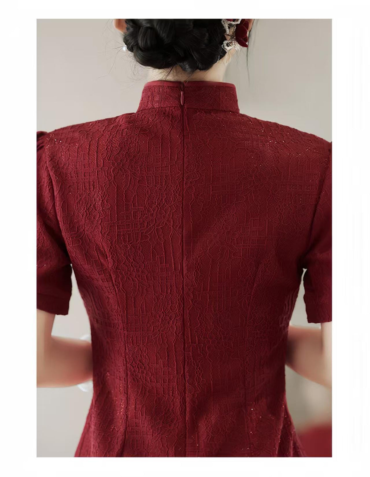 Women's Vintage Qipao Cheongsam Dress – Burgundy Mermaid – additional product view