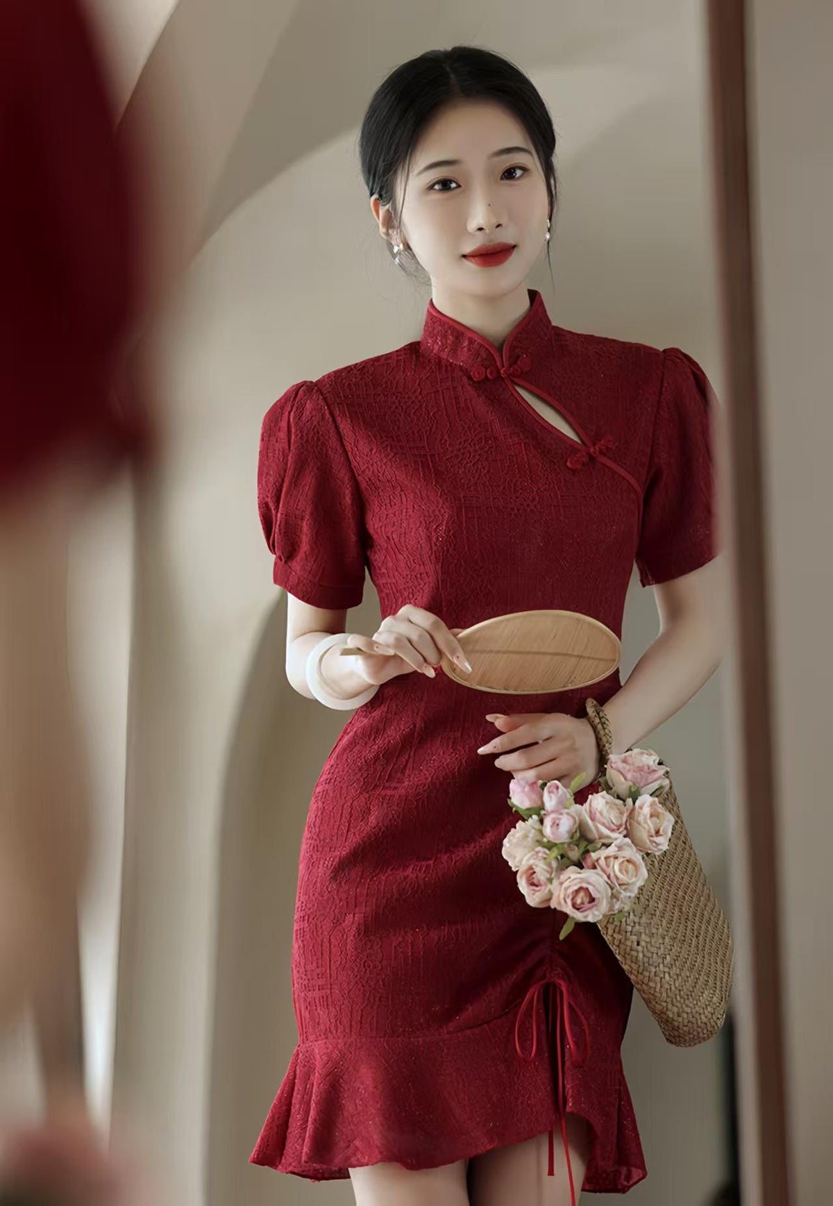 Women's Vintage Qipao Cheongsam Dress – Burgundy Mermaid – additional product view