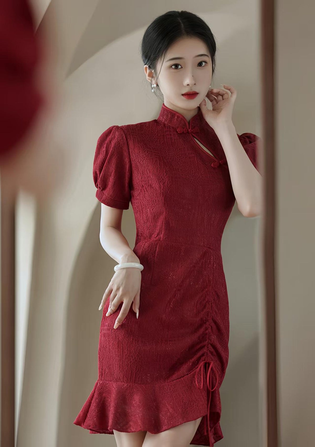Women's Vintage Qipao Cheongsam Dress – Burgundy Mermaid – additional product view