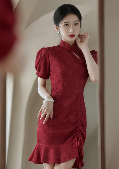 Women's Vintage Qipao Cheongsam Dress – Burgundy Mermaid – additional product view